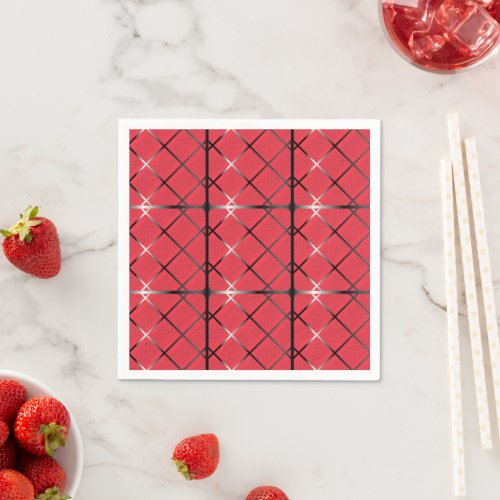 Trendy Silver Geometric Pattern Red Stylish Art Napkins