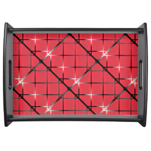 Trendy Silver Geometric Pattern Red Stylish Art Serving Tray