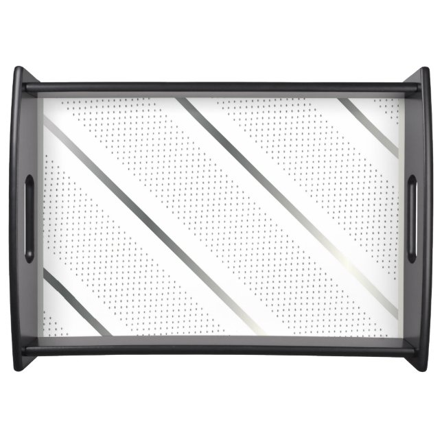 Trendy Silver Geometric Pattern White Stylish Art Serving Tray (Front)