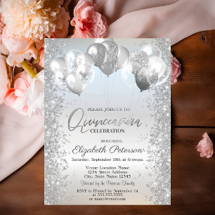 Trendy Silver Glitter Confetti Balloons   Invitation