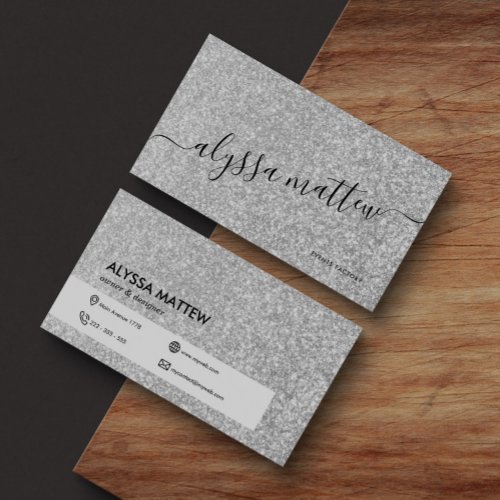 Trendy Silver Glitter Custom Girly Glam Custom Business Card