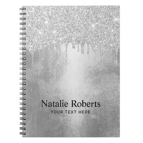 Trendy Silver Glitter Drips Aluminum Texture Notebook