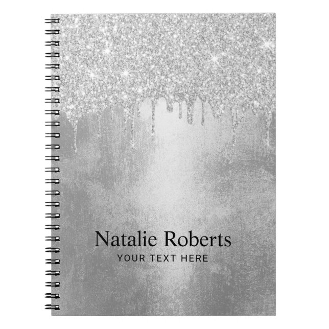 Trendy Silver Glitter Drips Aluminum Texture Notebook (Front)