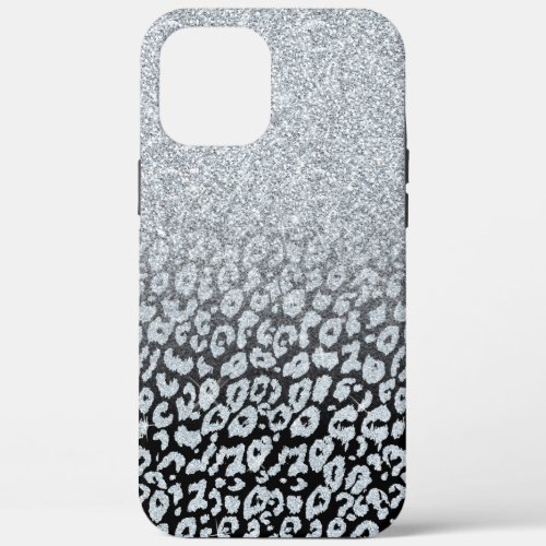 Trendy Silver Glitter  Leopard Ombre Black Print  iPhone 12 Pro Max Case