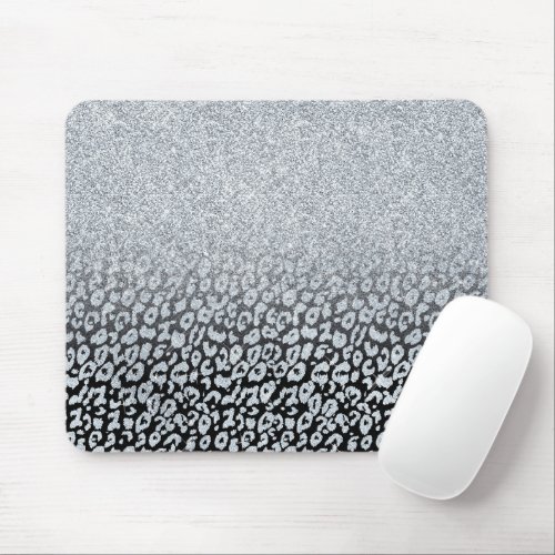 Trendy Silver Glitter  Leopard Ombre Black Print  Mouse Pad