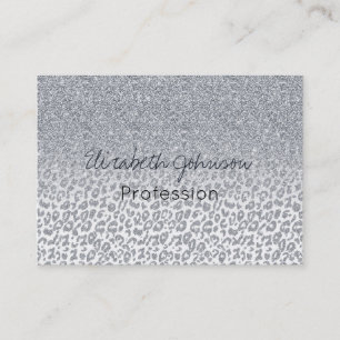 Trendy Silver Glitter & Leopard Print Ombre Design Business Card