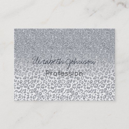 Trendy Silver Glitter  Leopard Print Ombre Design Business Card