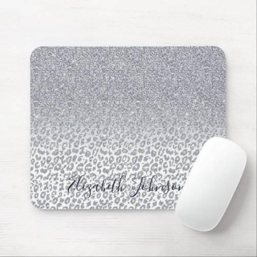 Trendy Silver Glitter  Leopard Print Ombre Design Mouse Pad