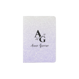 Trendy Silver Glitter Letter A & G Floral Monogram Passport Holder