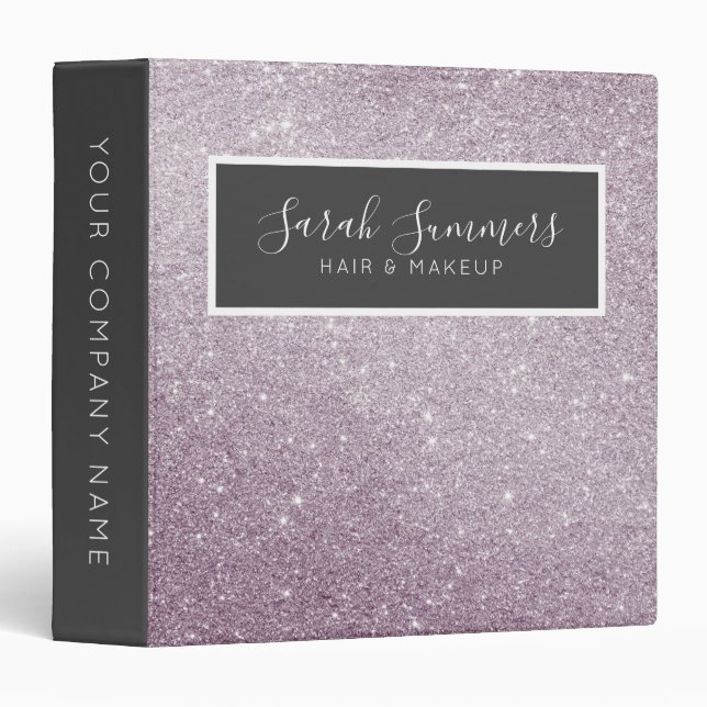 Trendy Silver Glitter Stylish Sparkles Girly Chic 3 Ring Binder (Front/Spine)