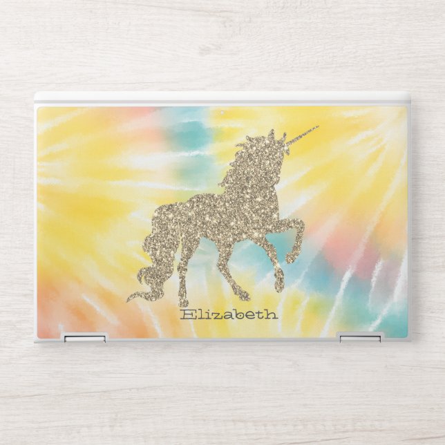 Trendy Silver Glitter Unicorn Tie Dye HP Laptop Skin (Front)
