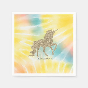 Trendy Silver Glitter Unicorn Tie Dye Napkins