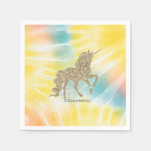 Trendy Silver Glitter Unicorn Tie Dye  Napkins