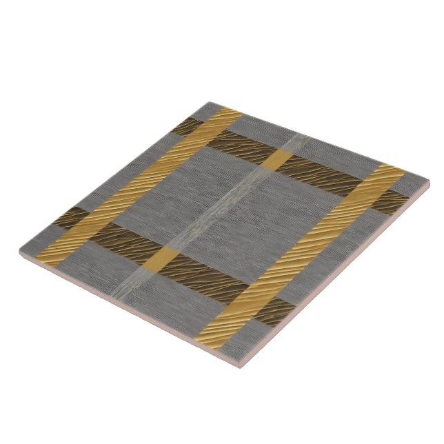Trendy Silver Gold Luxury Linen Texture Collection Ceramic Tile (Side)