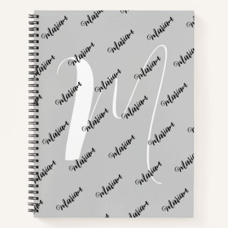 Trendy Silver Gray Color - Initial Name Monogram Notebook