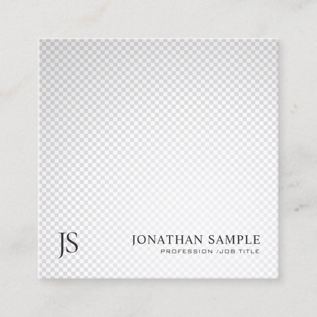 Trendy Silver Gray Minimalist Monogram Plain Luxe Square Business Card (Front)