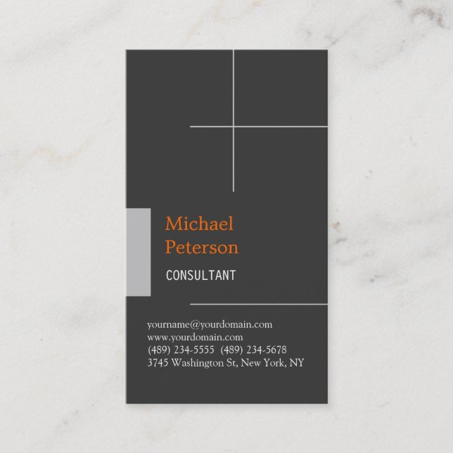 Trendy Silver Gray Stripe Vertical Business Card (Front)