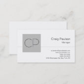 Trendy Silver Gray White Monogram Business Card (Front/Back)
