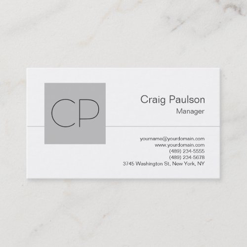 Trendy Silver Gray White Monogram Business Card