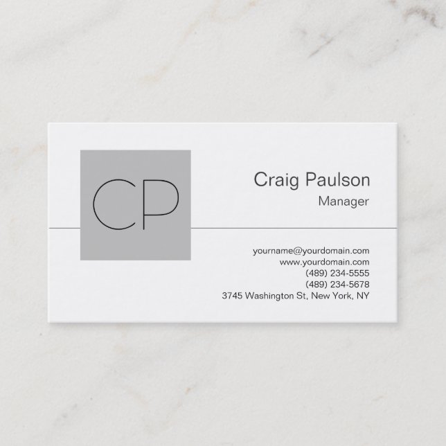 Trendy Silver Gray White Monogram Business Card (Front)