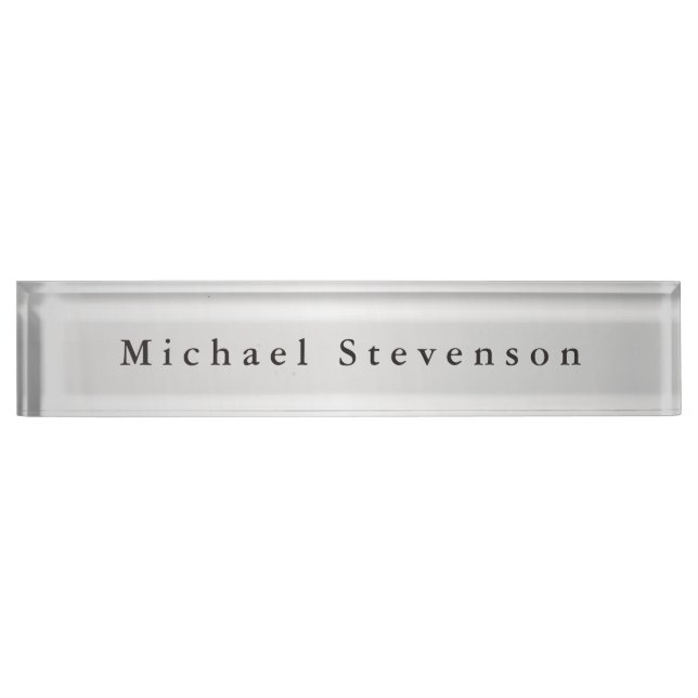 Trendy Silver Grey Modern Design Unique Personal Desk Name Plate (Front)
