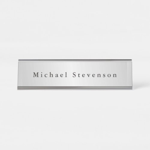 Trendy Silver Grey Modern Professional Desk Name Plate