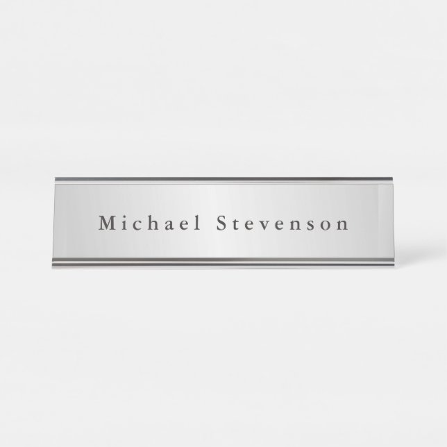 Trendy Silver Grey Modern Professional Desk Name Plate (Front)