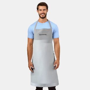 Trendy Silver Grey Modern Professional Name Apron