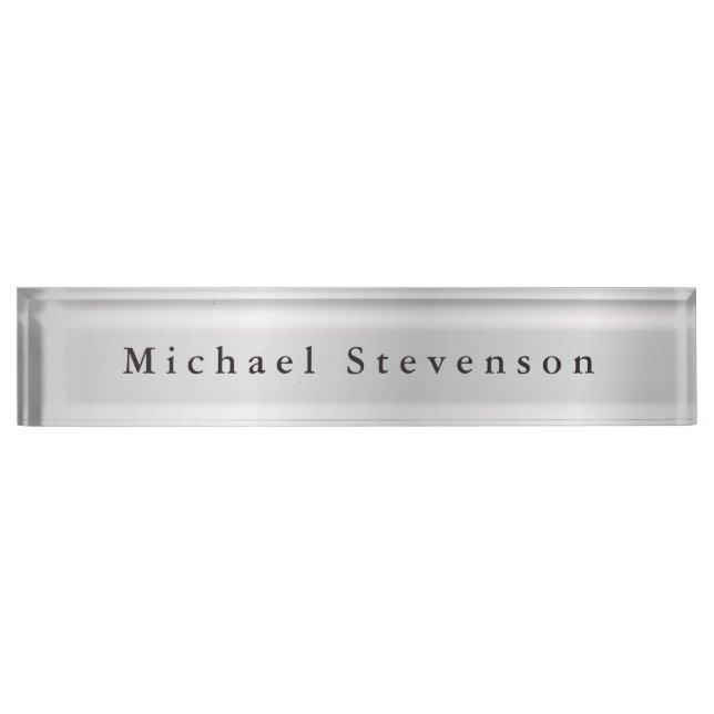 Trendy Silver Grey Modern Unique Desk Name Plate (Front)