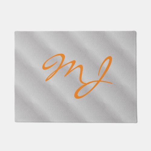 Trendy Silver Grey Orange Monogram Doormat