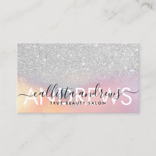 Trendy Silver Holographic Ombre Makeup Hair Salon Business Card