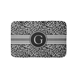 Trendy Silver Leopard Pattern and Monogram Bath Mat