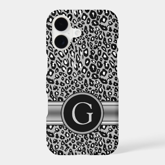 Trendy Silver Leopard Pattern and Monogram Iphone Case (Back)