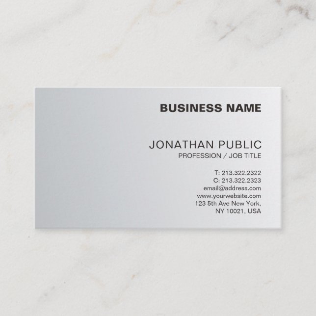 Trendy Silver Look Clean Chic Design Luxury Plain Business Card (Front)