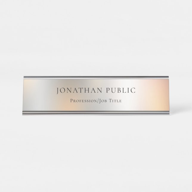 Trendy Silver Look Simple Professional Template Desk Name Plate (Front)