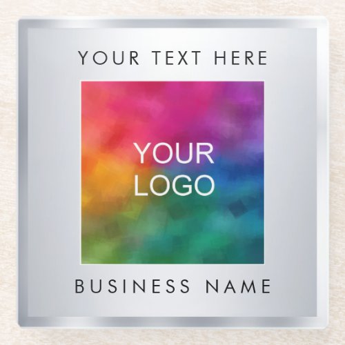 Trendy Silver Look Template Add Company Logo Here Glass Coaster