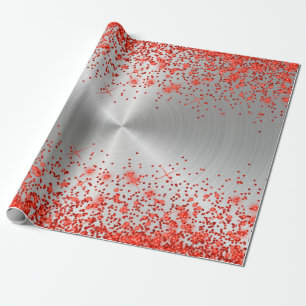 Trendy Silver Metallic Red Glitter Wrapping Paper