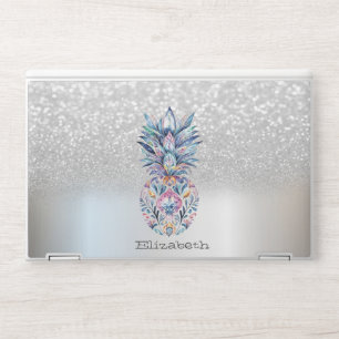 Trendy Silver Pineapple, Silver Glitter Bokeh HP Laptop Skin