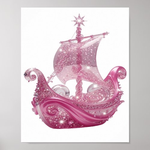 Trendy Silver PINK GLITTERY SHIP 3D Text Art Poster