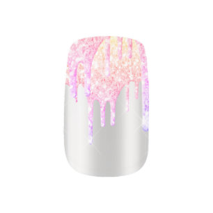 Trendy Silver Rainbow Glitter Drips Luxury Minx Nail Art