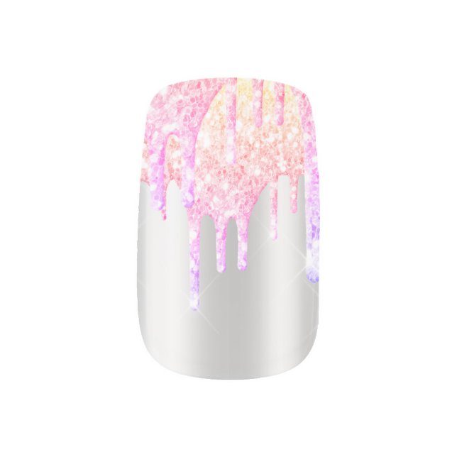 Trendy Silver Rainbow Glitter Drips Luxury Minx Nail Art (Left Thumb)