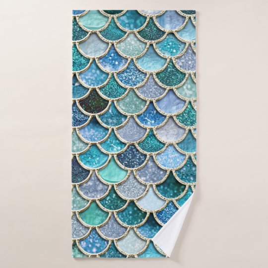 Trendy Silver Sparkle Glitter Mermaid Fish Scales Bath Towel