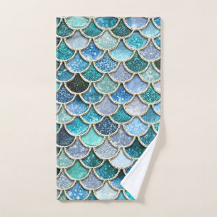 Trendy Silver Sparkle Glitter Mermaid Fish Scales Hand Towel