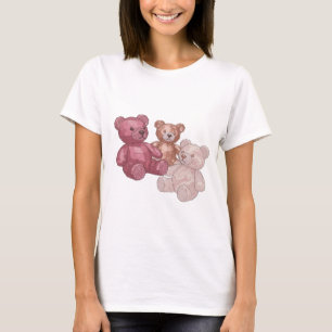 Trendy Silver THREE TEDDY BEARS Print T-Shirt