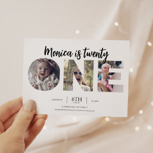 Trendy Simple 3 Photo Funny 21st Birthday Invitation