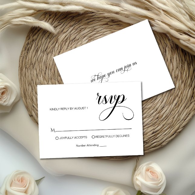 Trendy Simple Calligraphy Overlay Photo Wedding RSVP Card (Creator Uploaded)