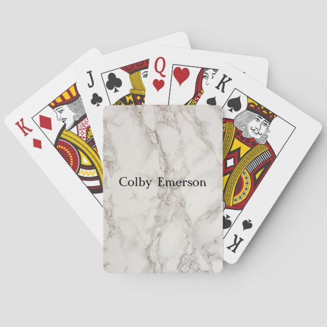Trendy Simple Elegant White Marble Stone Design Poker Cards (Back)