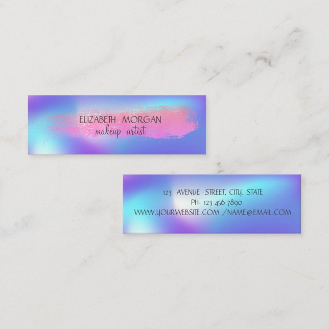 Trendy Simple Foil Brush Stroke,Holographic Mini Business Card (Front/Back)