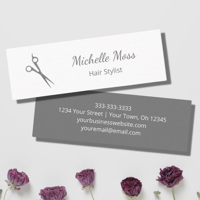 Trendy Simple Hair Stylist Scissors Gray White Mini Business Card (Creator Uploaded)