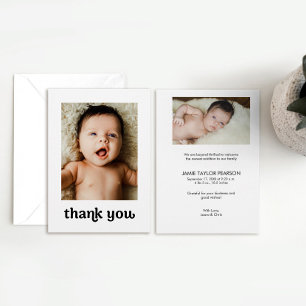 Trendy Simple Modern 2 Baby Photos Thank you Card
